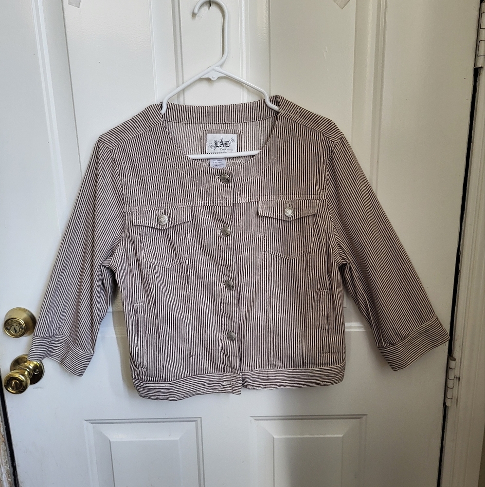 Women's cream and Khaki tan striped blazer size M